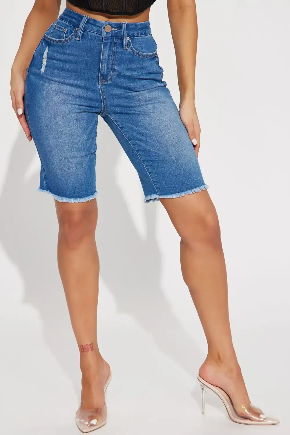 Check You Out Stretch Denim Bermuda Shorts - Medium Wash