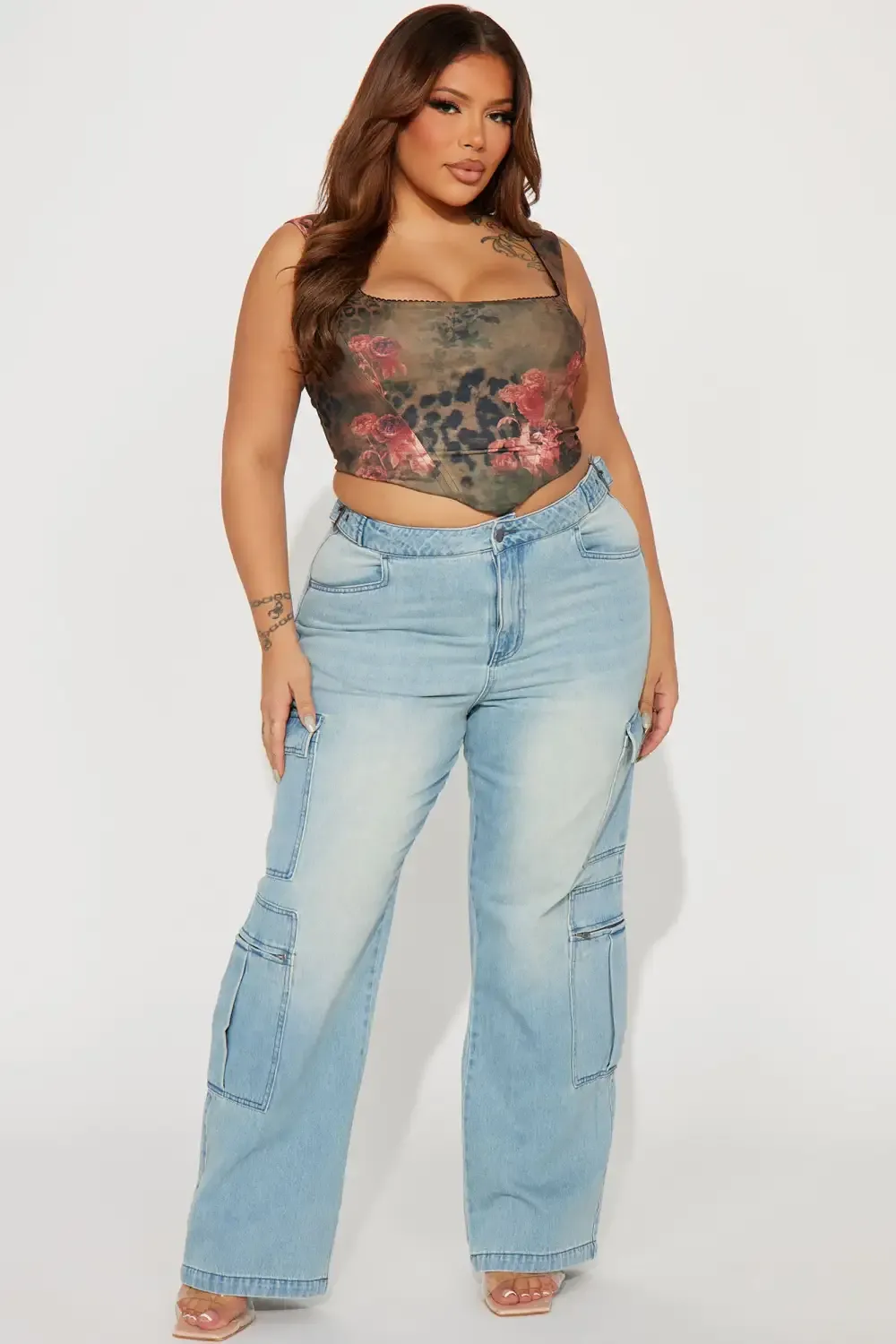 Just Once Tinted Baggy Cargo Jeans - Light Wash