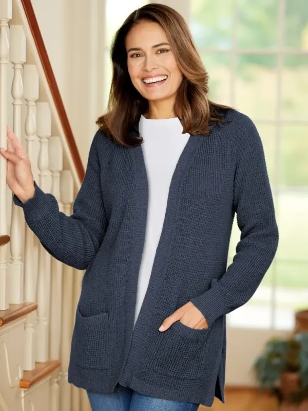 Women's Open-Front Shaker Cardigan Sweater