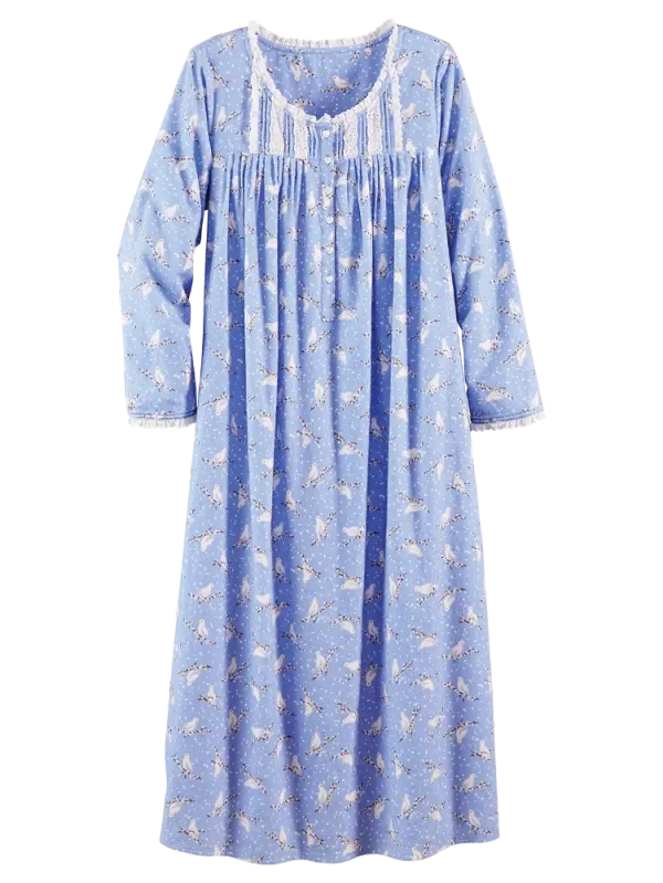 Lanz White Doves Cotton Flannel Nightgown