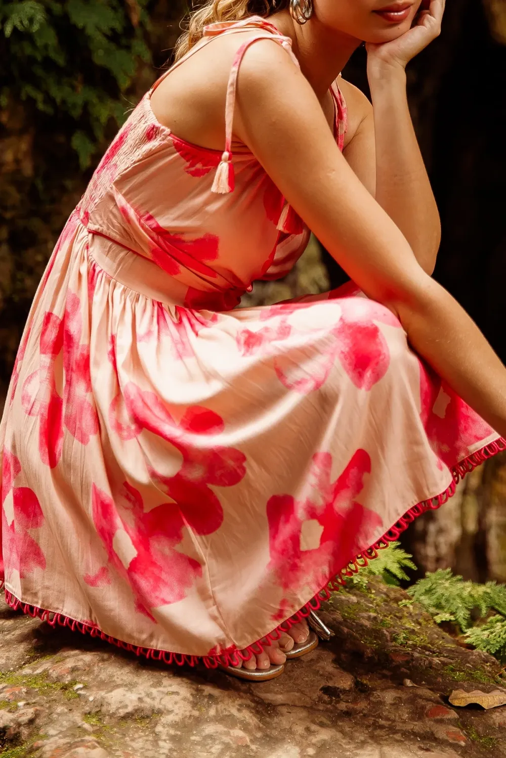Pink And Red Floral Print Knot Front Mini Dress