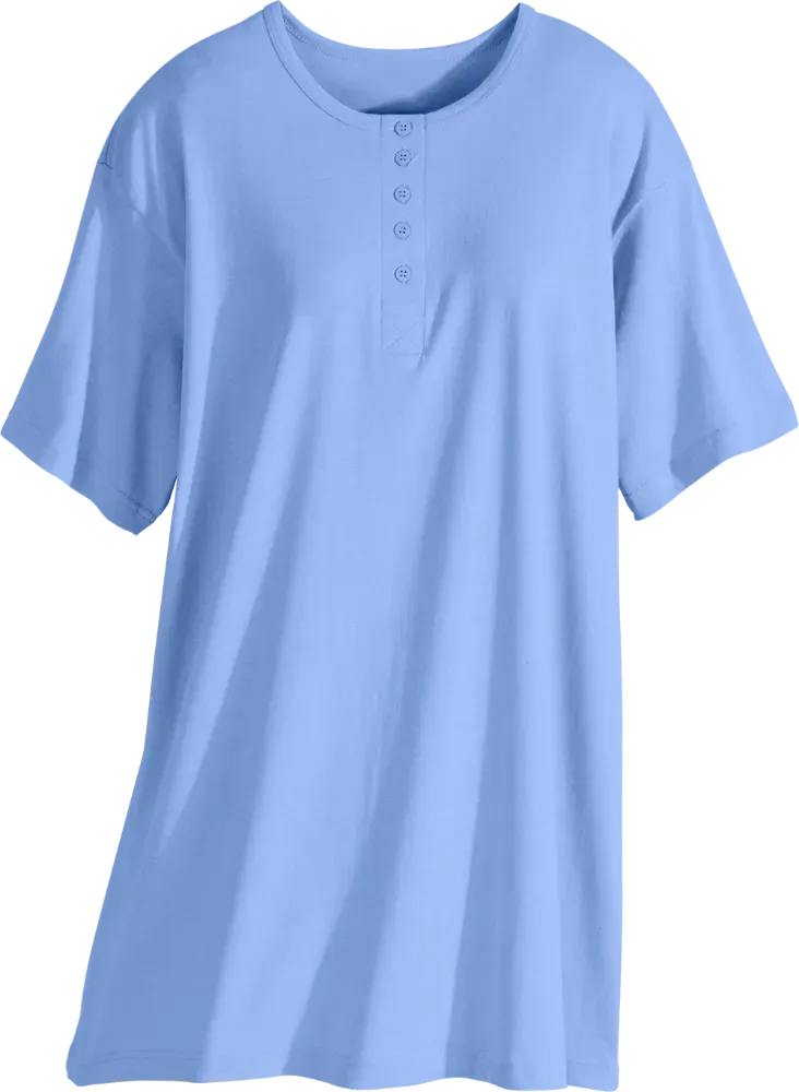 Comfort Knit Jersey Knit Henley-Style Shortie Nightgown