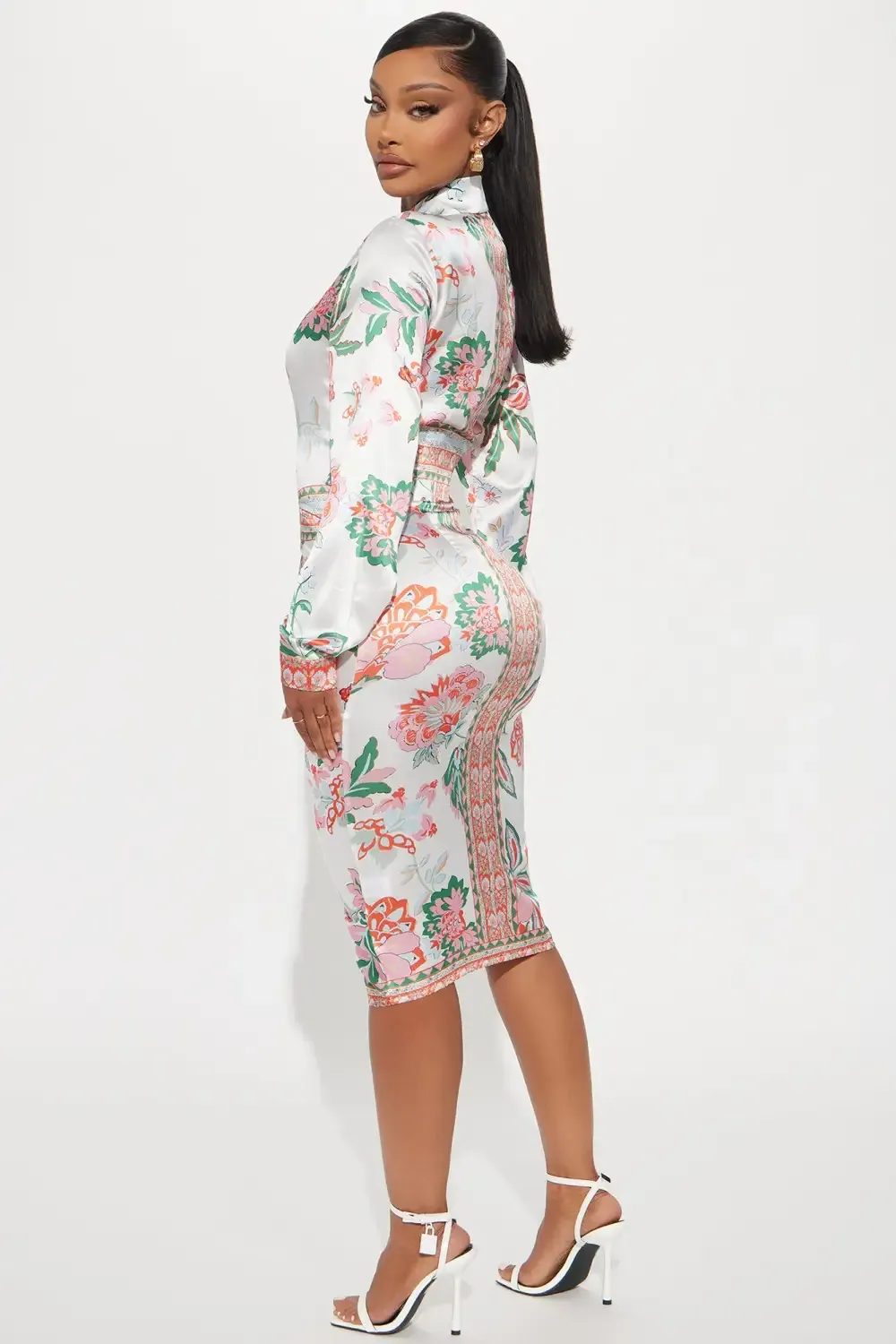 Becoming Richer Satin Shirt Dress - Brown Combo