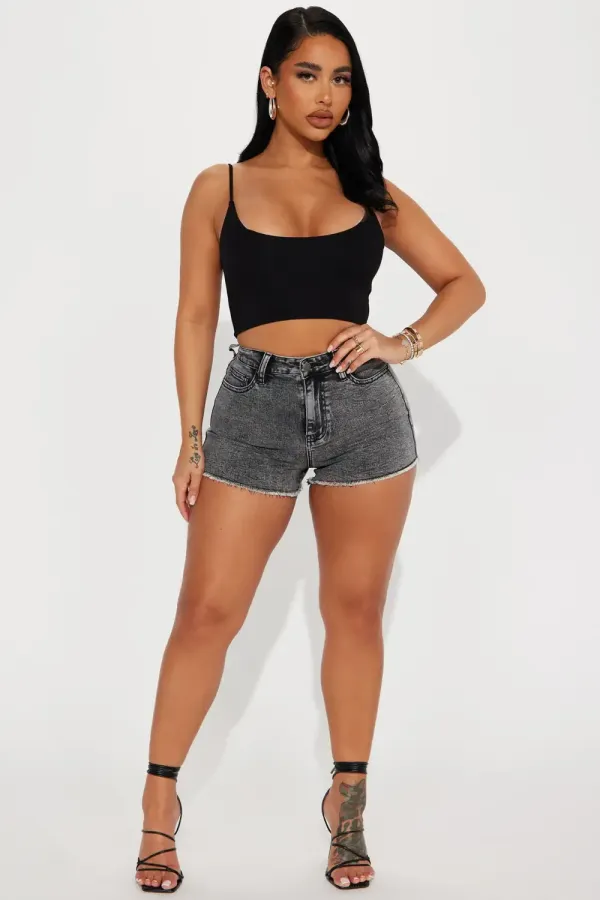 On The List Deluxe Stretch Cut Off Shorts - Acid Wash Black