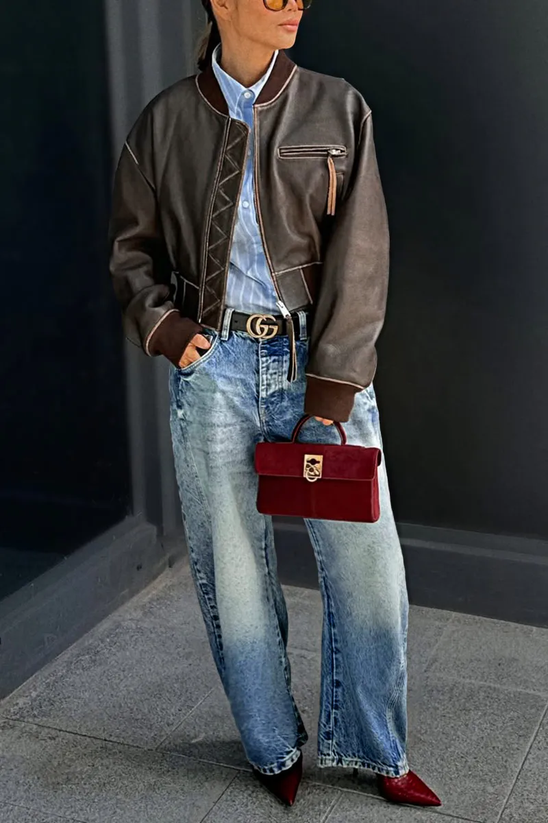 Wash Seam Detail High Rise Barrel Leg Jeans Without Belt