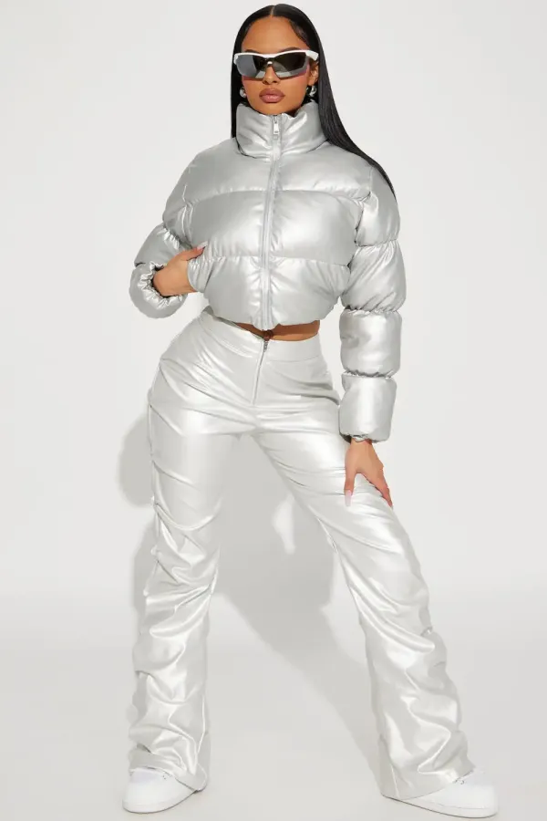 One And Only Quilted Puffer Jacket - Silver