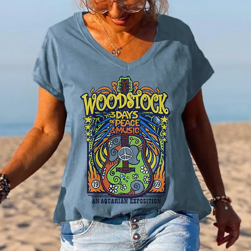 3 Days Peace Music Guitar Printed Graphic Tees