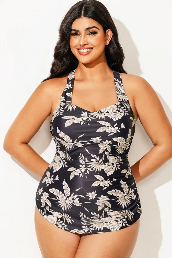 Gorgeous Print Sarong Front One Piece Swimsuit