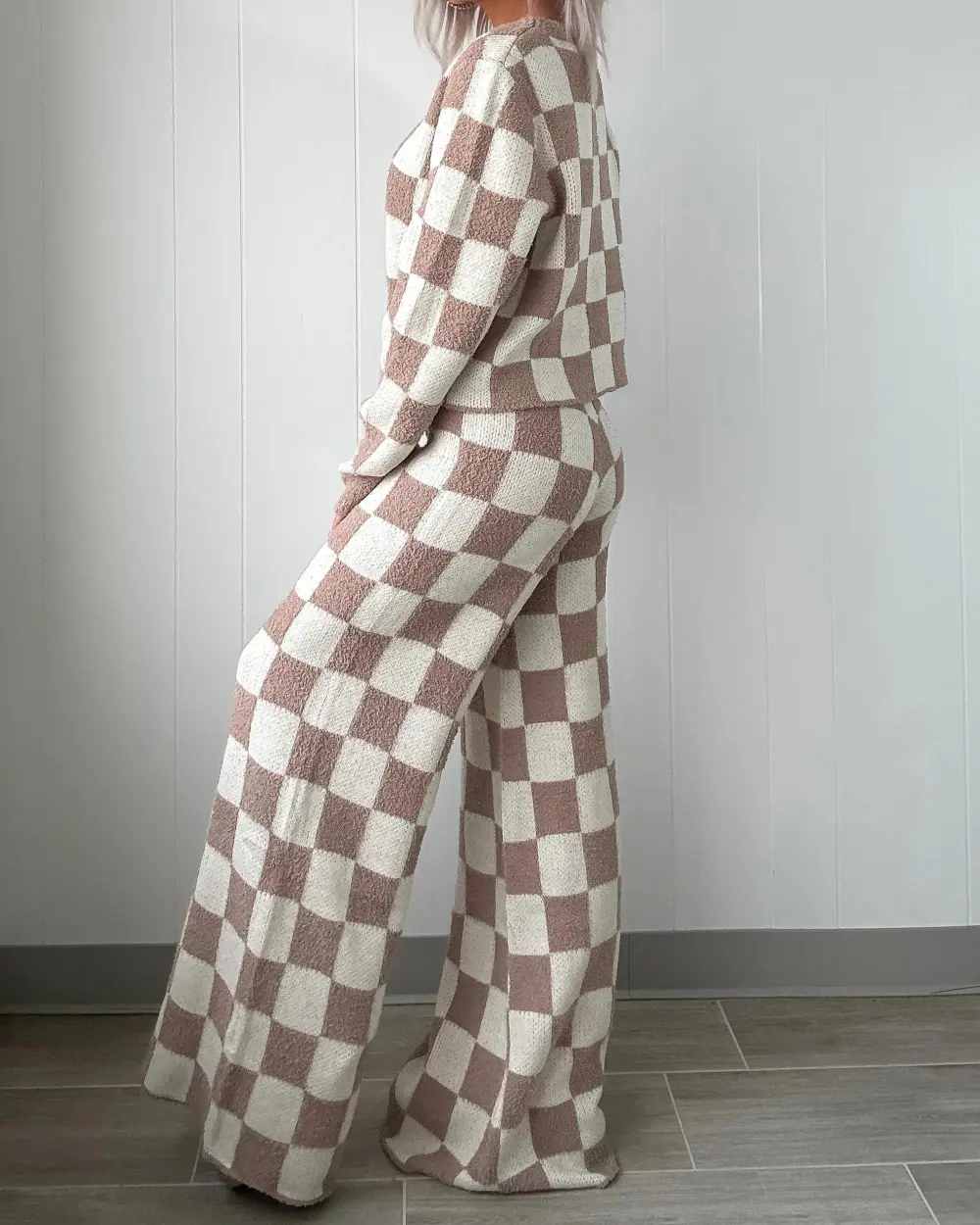 Sands Checkered Sweater Set - Beige/Ivory