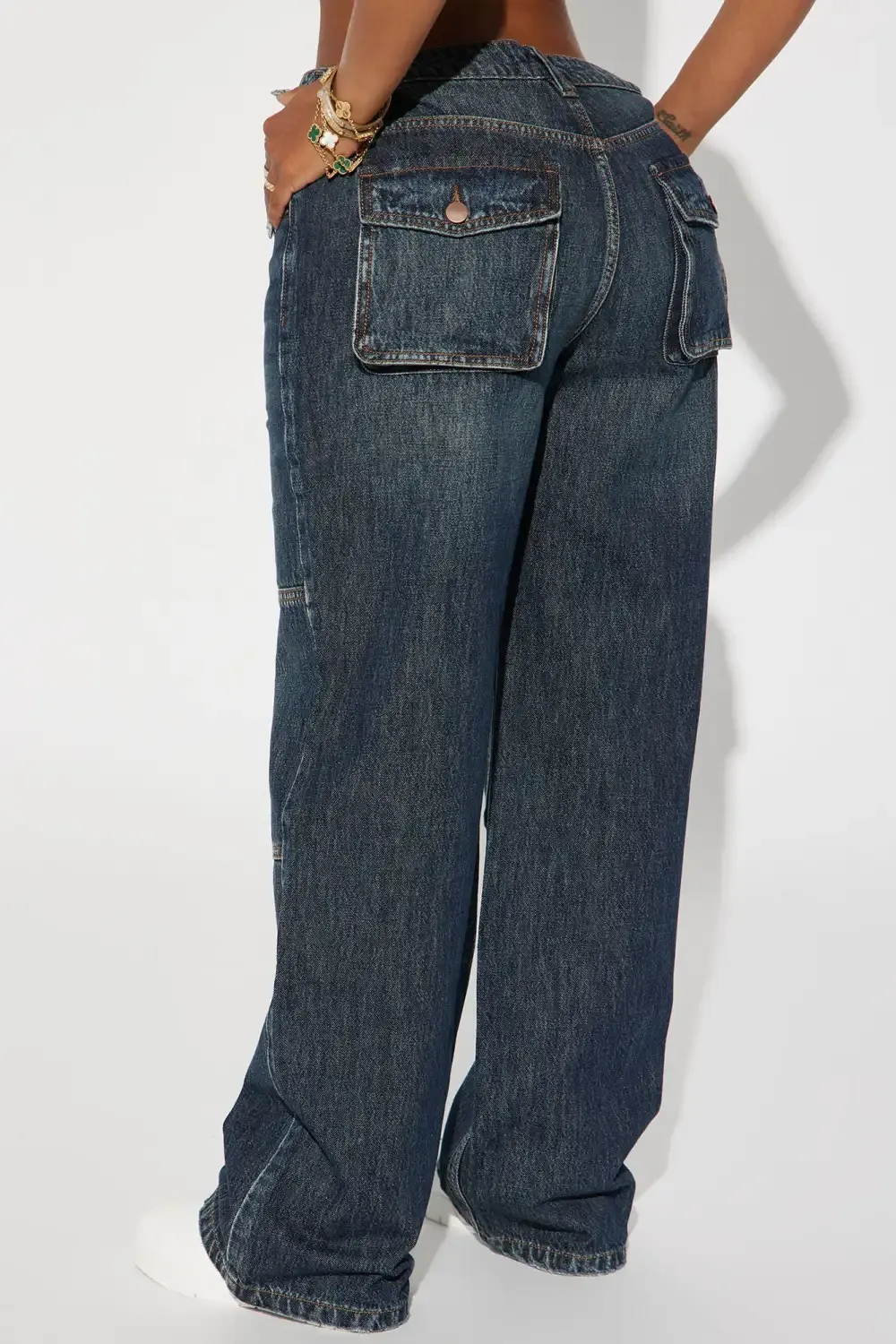 Get To It Tinted Non Stretch Wide Leg Jeans - Dark Wash