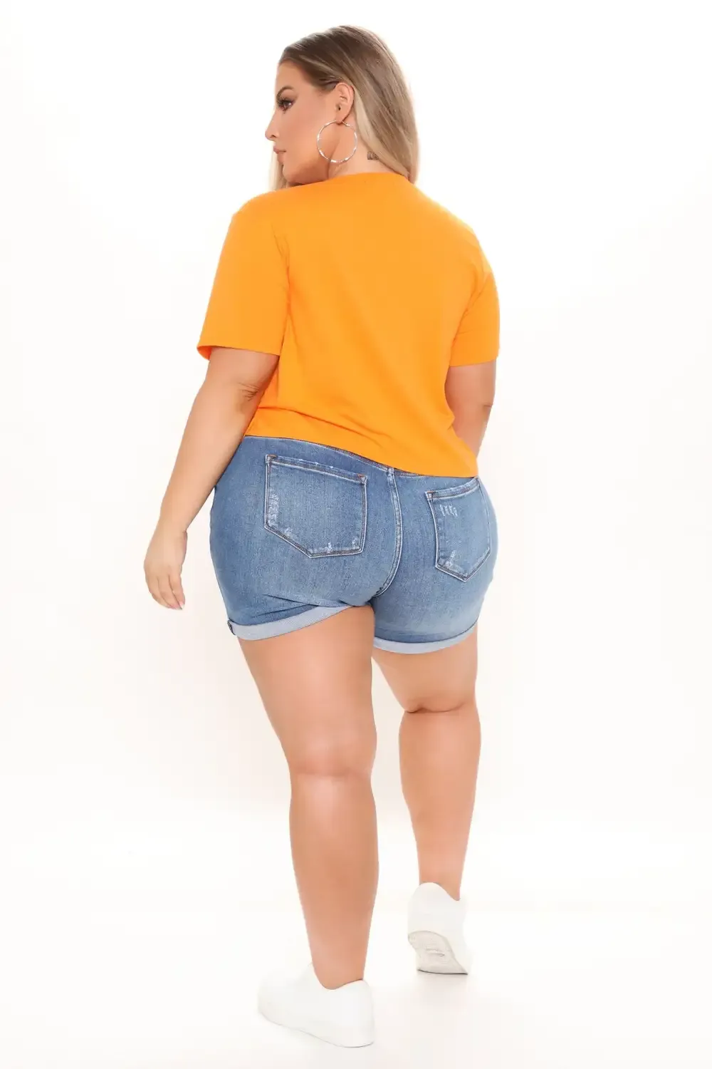 Rollin' Up Stretch Ripped Denim Shorts - Medium Blue Wash