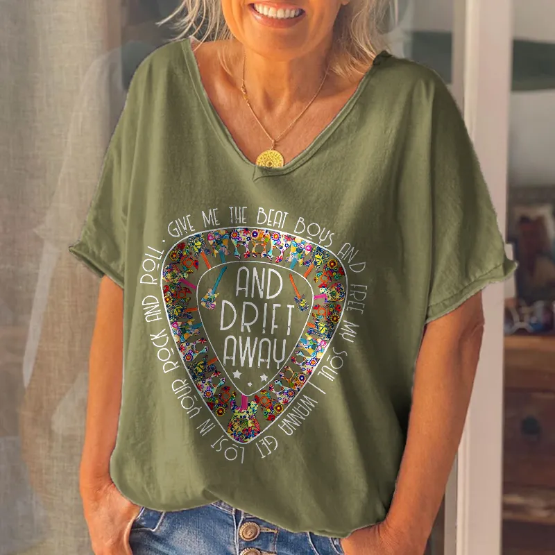 Oversize Different Styles Guitars Patterns I Wanna Get Lost In Your Rock And Roll And Drift Away Women Tees