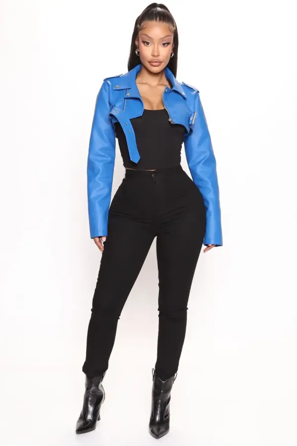 Pop It Crop It Faux Leather Jacket - Royal