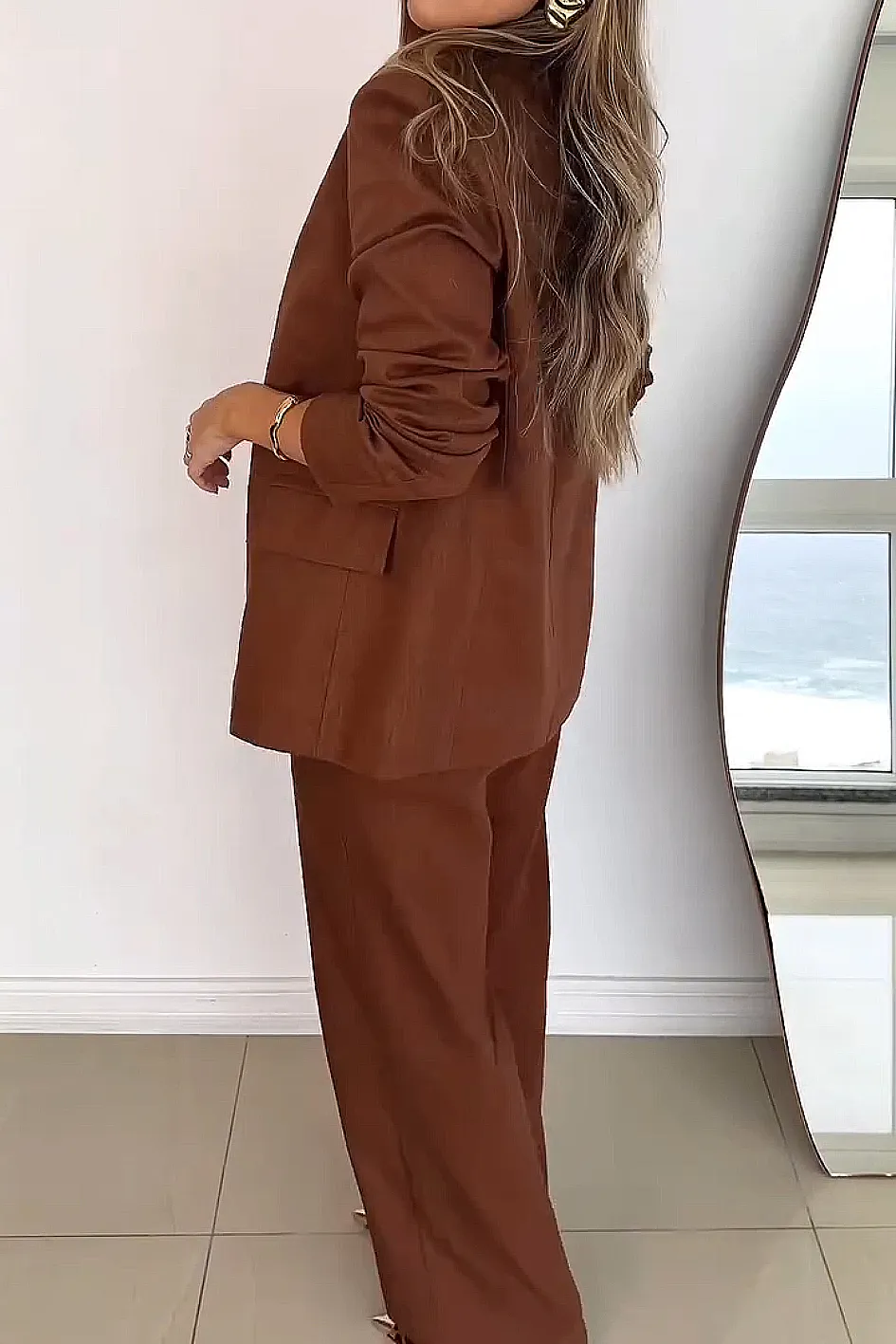 Women'S Fashion  Casual Slit Top And Pants Two-Piece Set