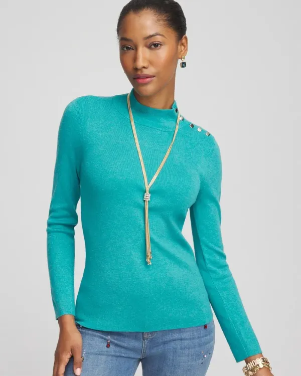 EcoveroTM Button Mock Neck Sweater