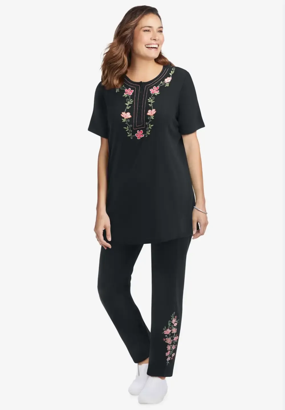 7-Day Embroidery Straight-Leg Pant
