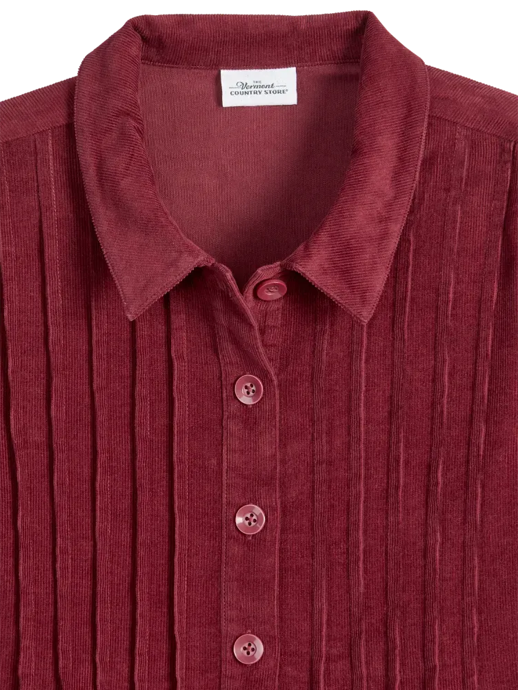 Women's Pintucked Floral Corduroy Tunic Top
