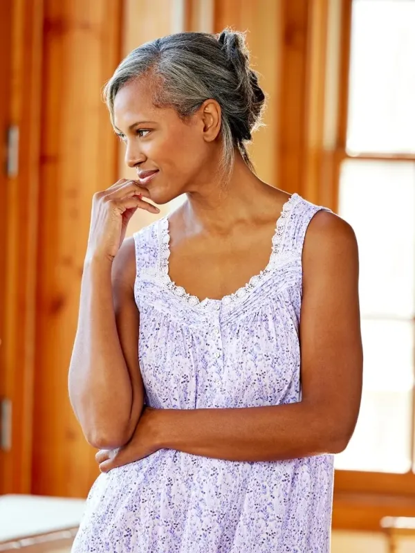 Eileen West Lavender Print Cotton and Modal Nightgown