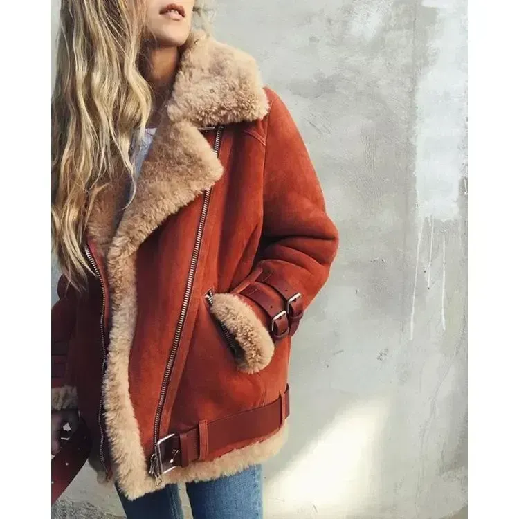 Solid Color Zipper Lapel Cashmere Coat