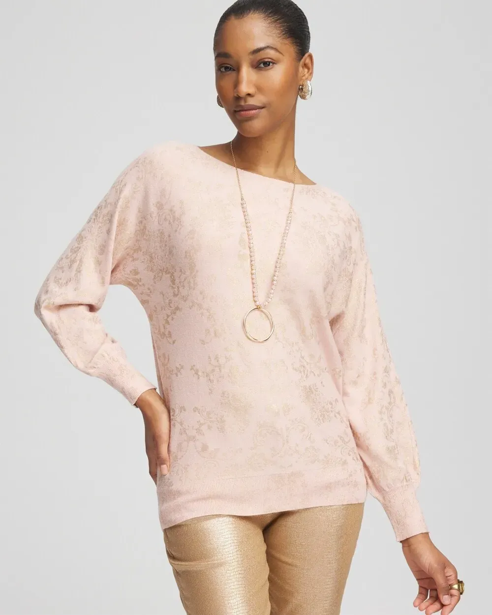 EcoveroTM Foiled Dolman-Sleeve Pullover