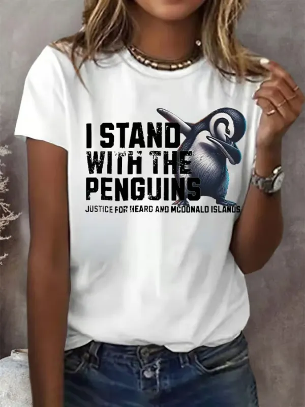 Women'S T-Shirt Women'S I Stand With The Penguins Printed Short-Sleeved T-Shirt