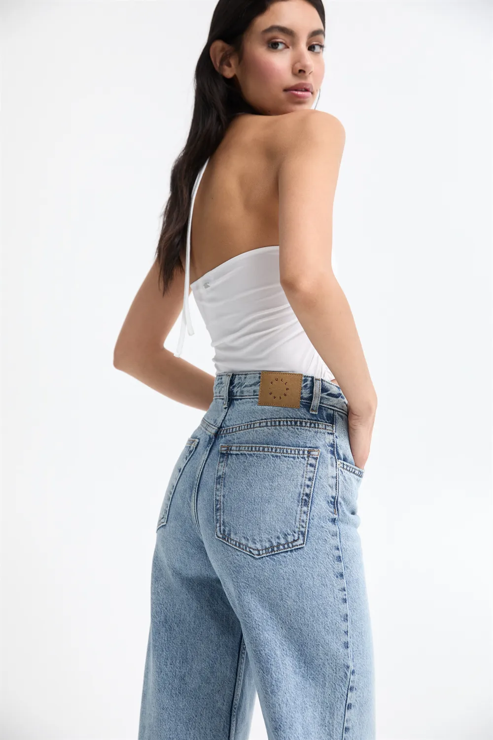 Jeans wide leg tiro alto