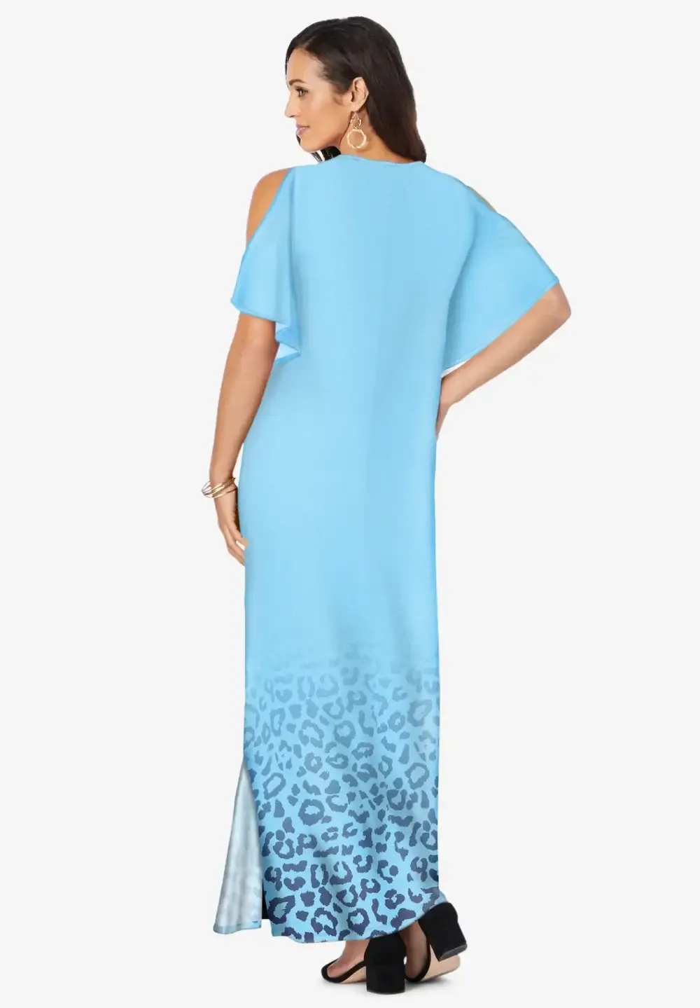 Stretch Knit Cold Shoulder Maxi Dress