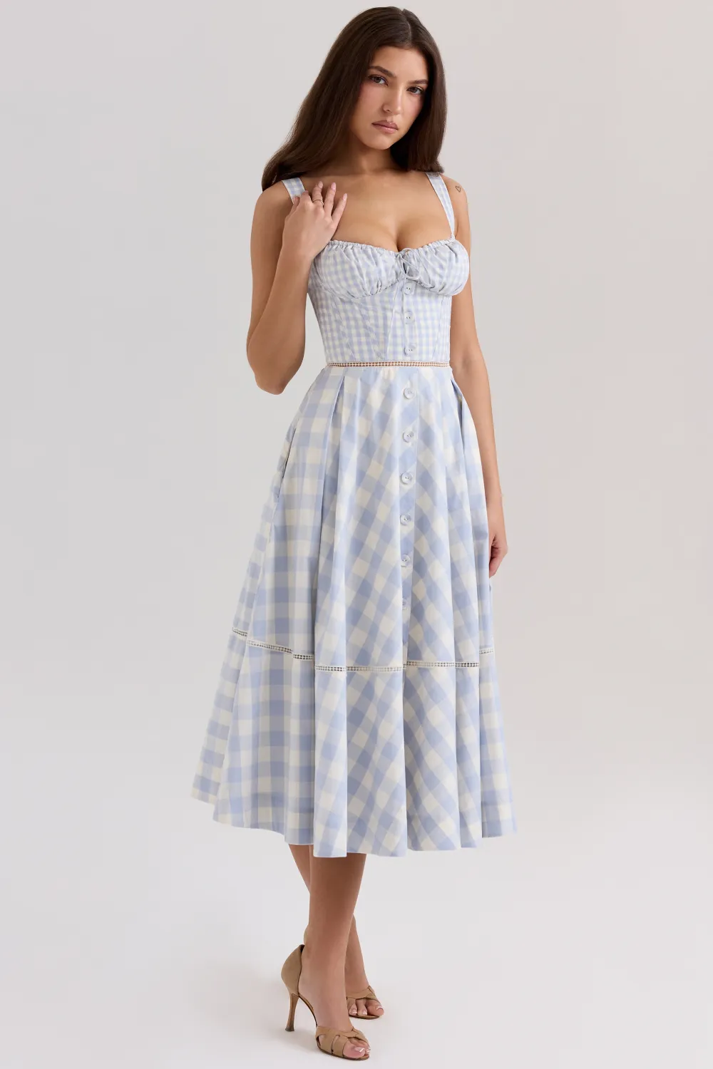 White Cotton Button Front Midi Dress