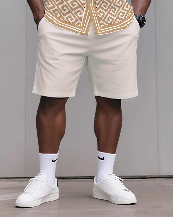 Big Tall Men'S Daily Casual Creamy-White Infinite Fan Official Printed Shirt Shorts Suit