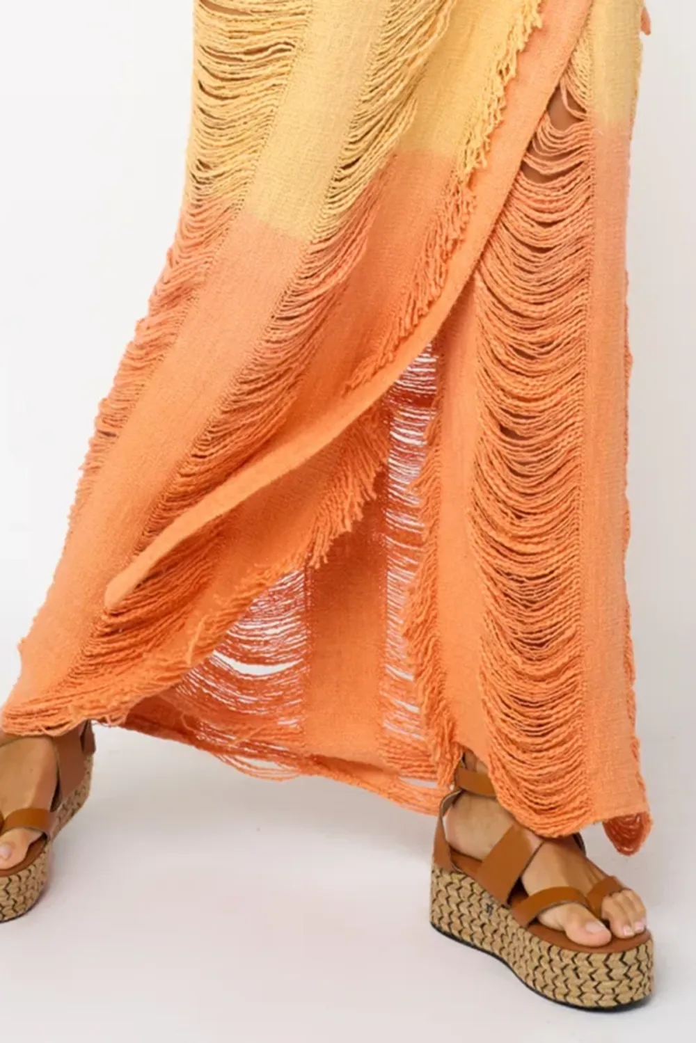 Orange Ombre Lace Trimmed Maxi Skirt