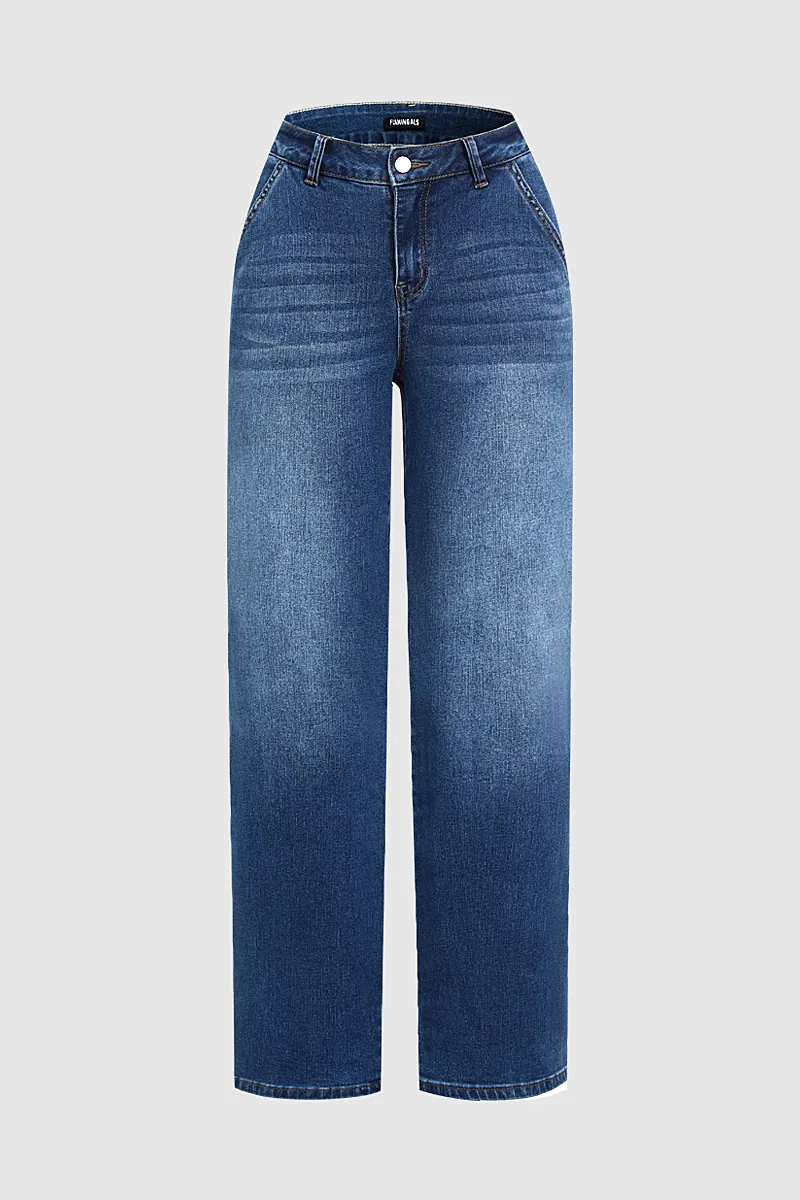 Wash Stretchy High Waist Straight Leg Jeans