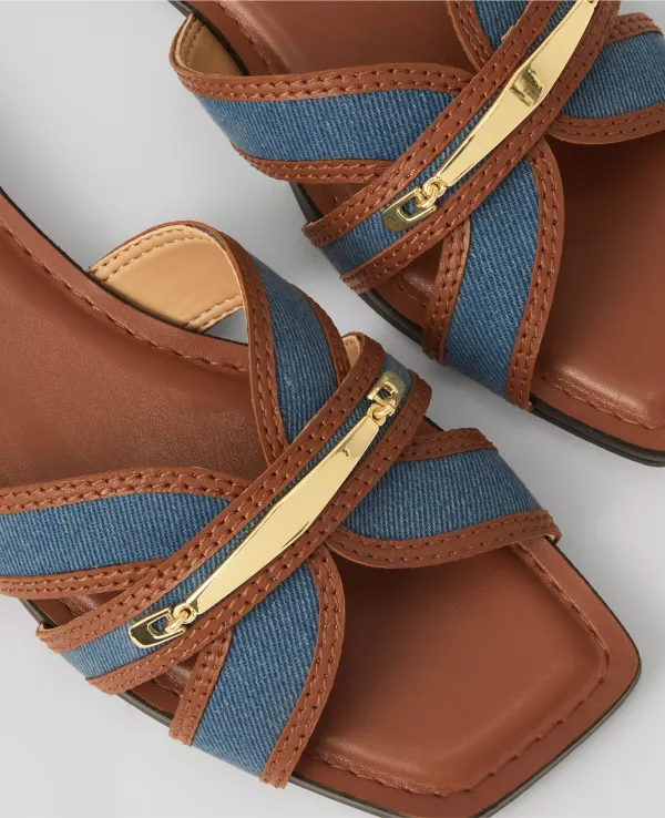 Weekend Collection Denim Embellished Cross Strap Sandals