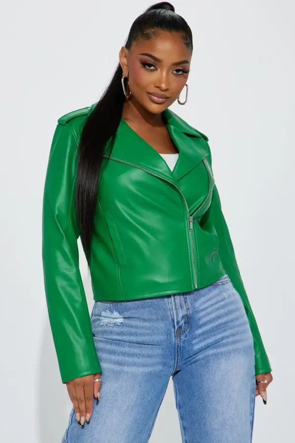 End Of The Road Faux Leather Jacket - Kelly Green