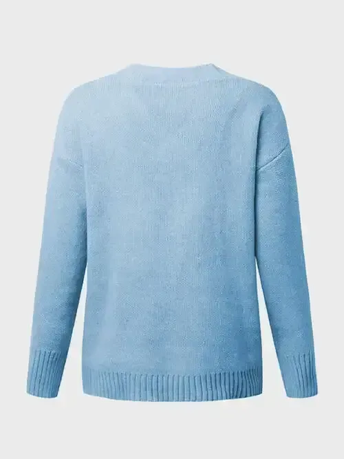 V-Neck Long Sleeve Knit Top Sweater AC