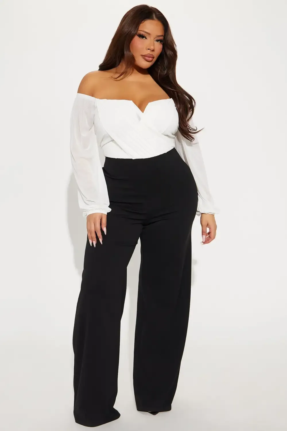 Don't Tell My Ex Off Shoulder Jumpsuit - White/Black