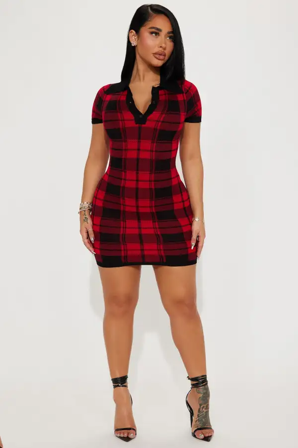 Riley Sweater Mini Dress - Red/combo