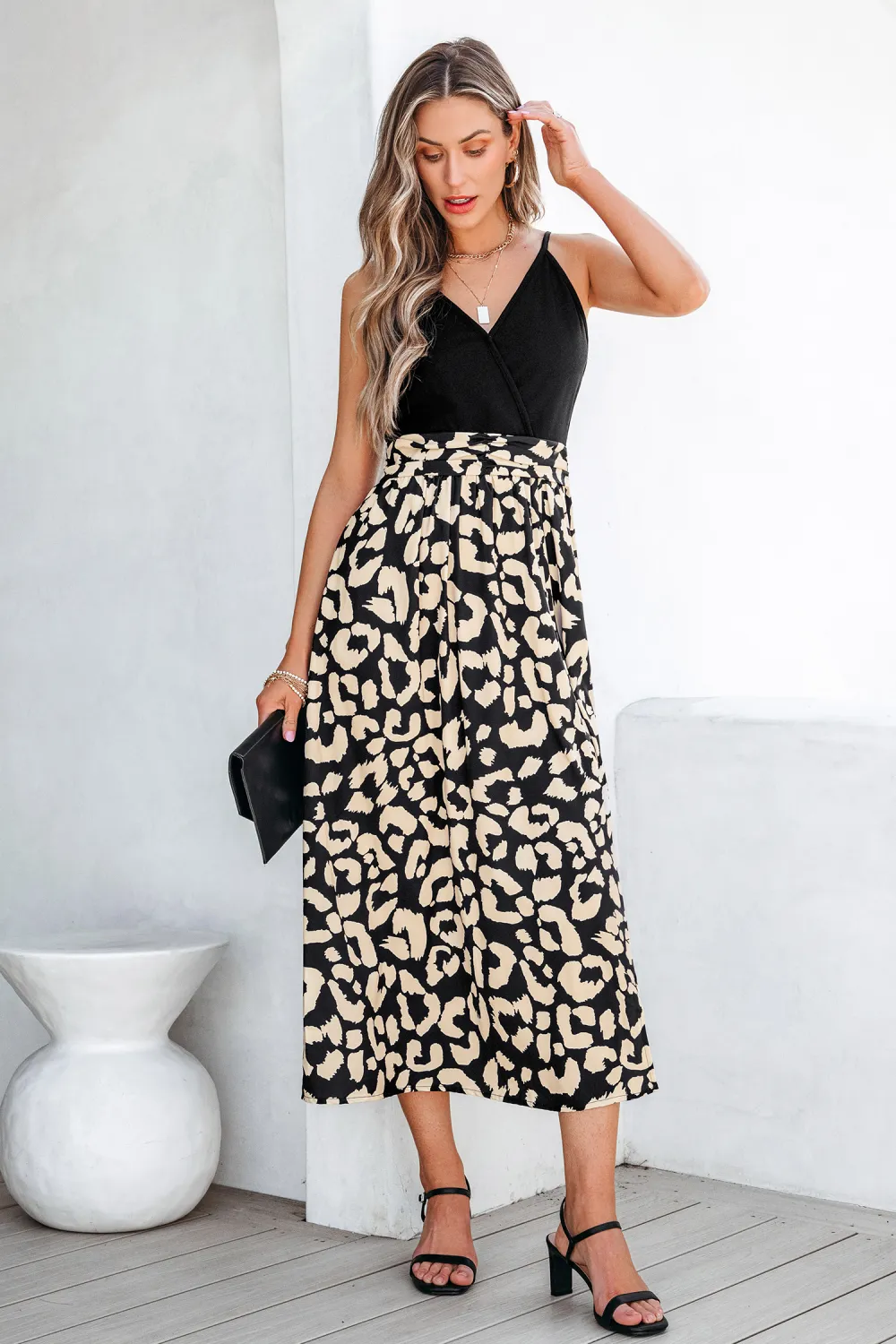 Abstract Print Surplice Midi Dress