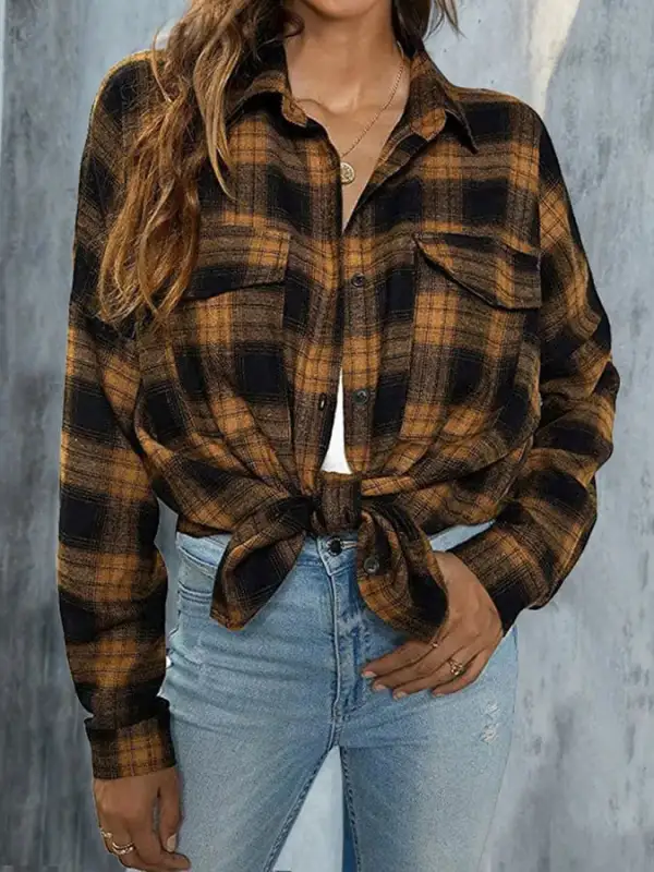 Women's autumn plaid casual shirt