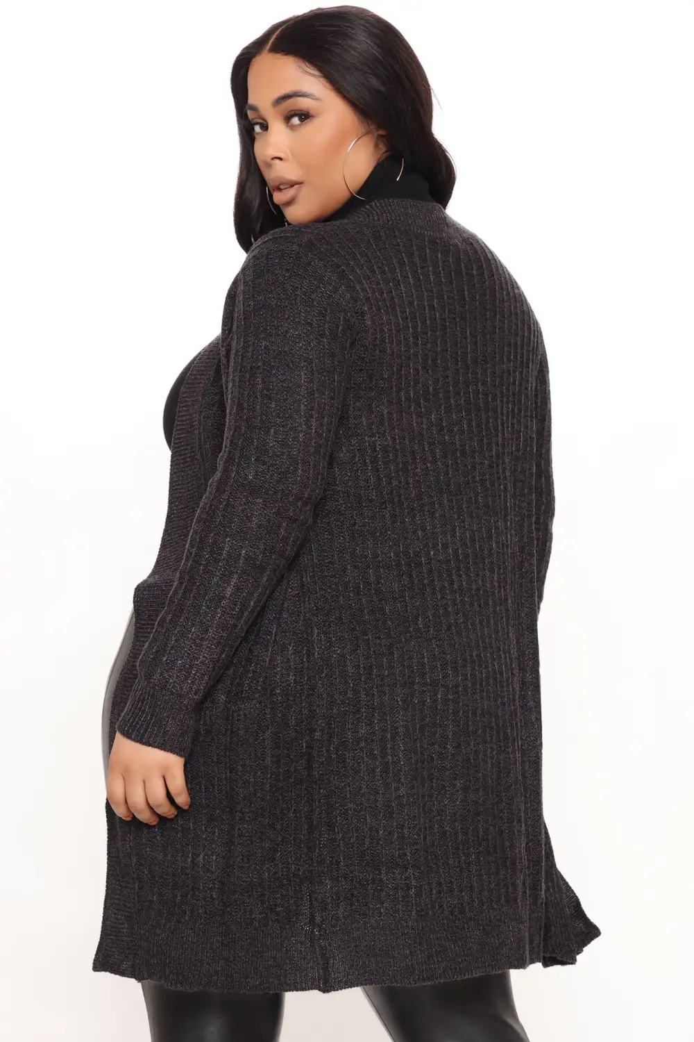 Throw It On Ribbed Cardigan - Black/Charcoal
