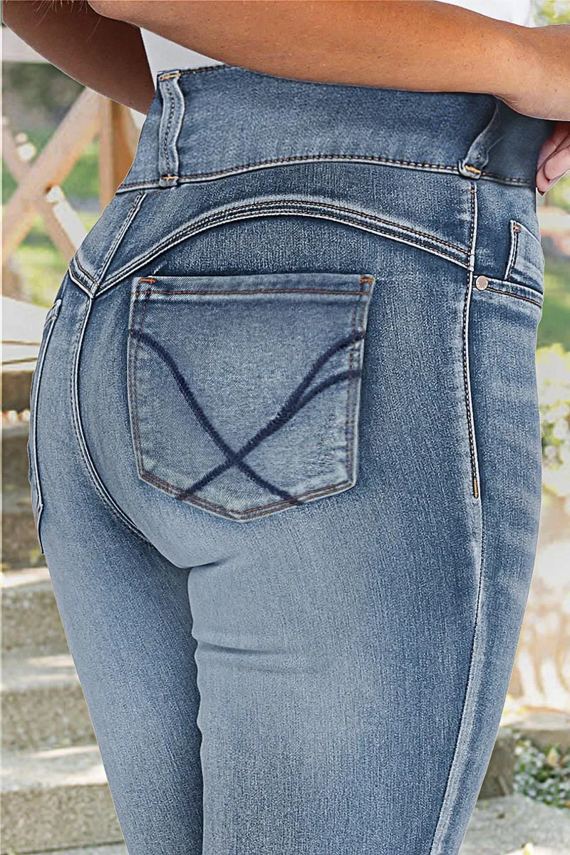 Split Hem Stitch Detail High Rise Capri Jeans