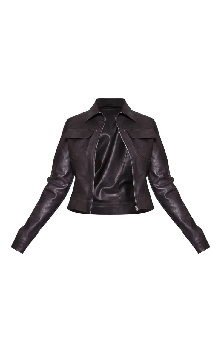 Washed Black Cargo Zip Up Jacket