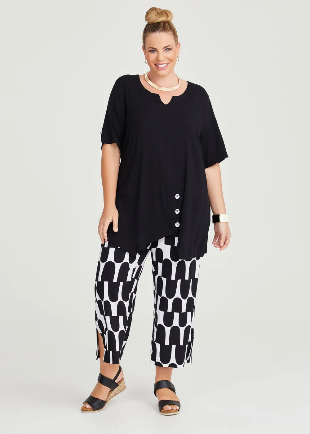 Print Natural Wide Crop Pant