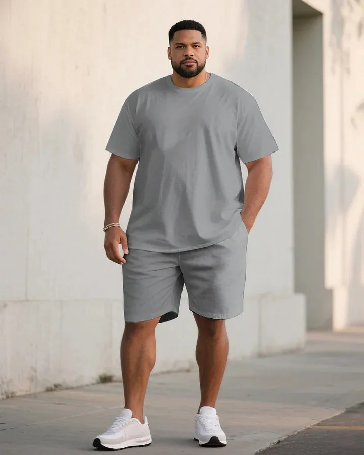 Big  Tall Men Grey  Red  Blue  Green Khaki  Pink Casual Sports Chest Large Logo Printed Crew Neck Short Sleeve T-Shirt Shorts Suit