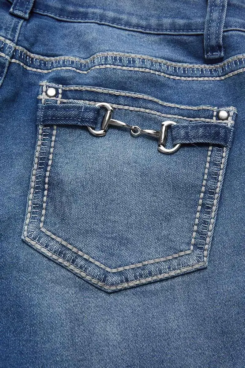 Wash Metal Decor Stitch Detail Mid Rise Bootcut Jeans Without Belt