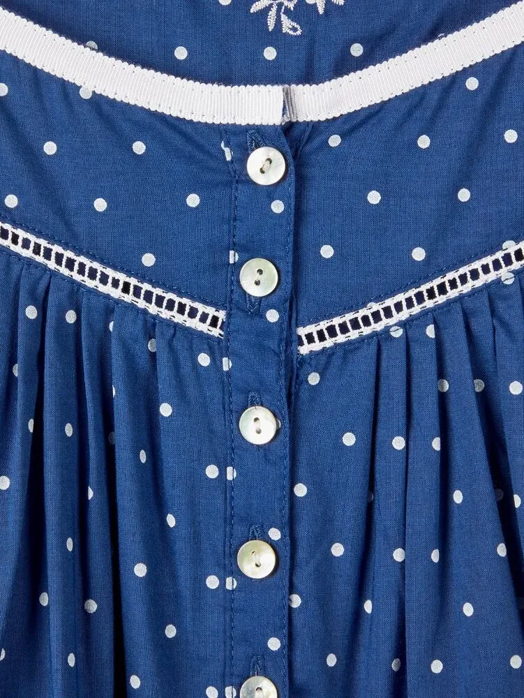 Eileen West Nautical Blue Polka Dot Cotton Nightgown