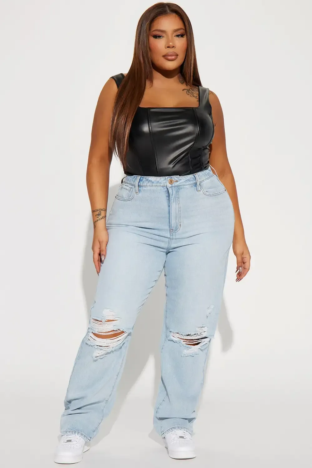 Only One Non Stretch Ripped Straight Leg Jean - Light Wash