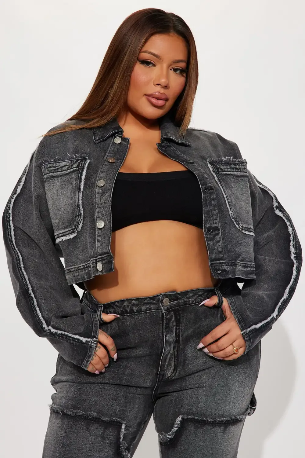 High Alert Crop Denim Jacket - Black Wash