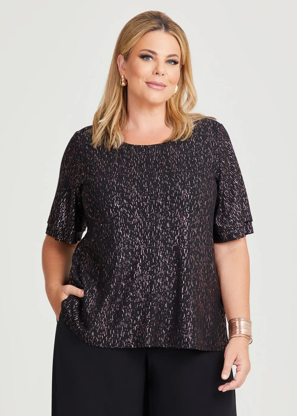 Anna Foil Printed Evening Top