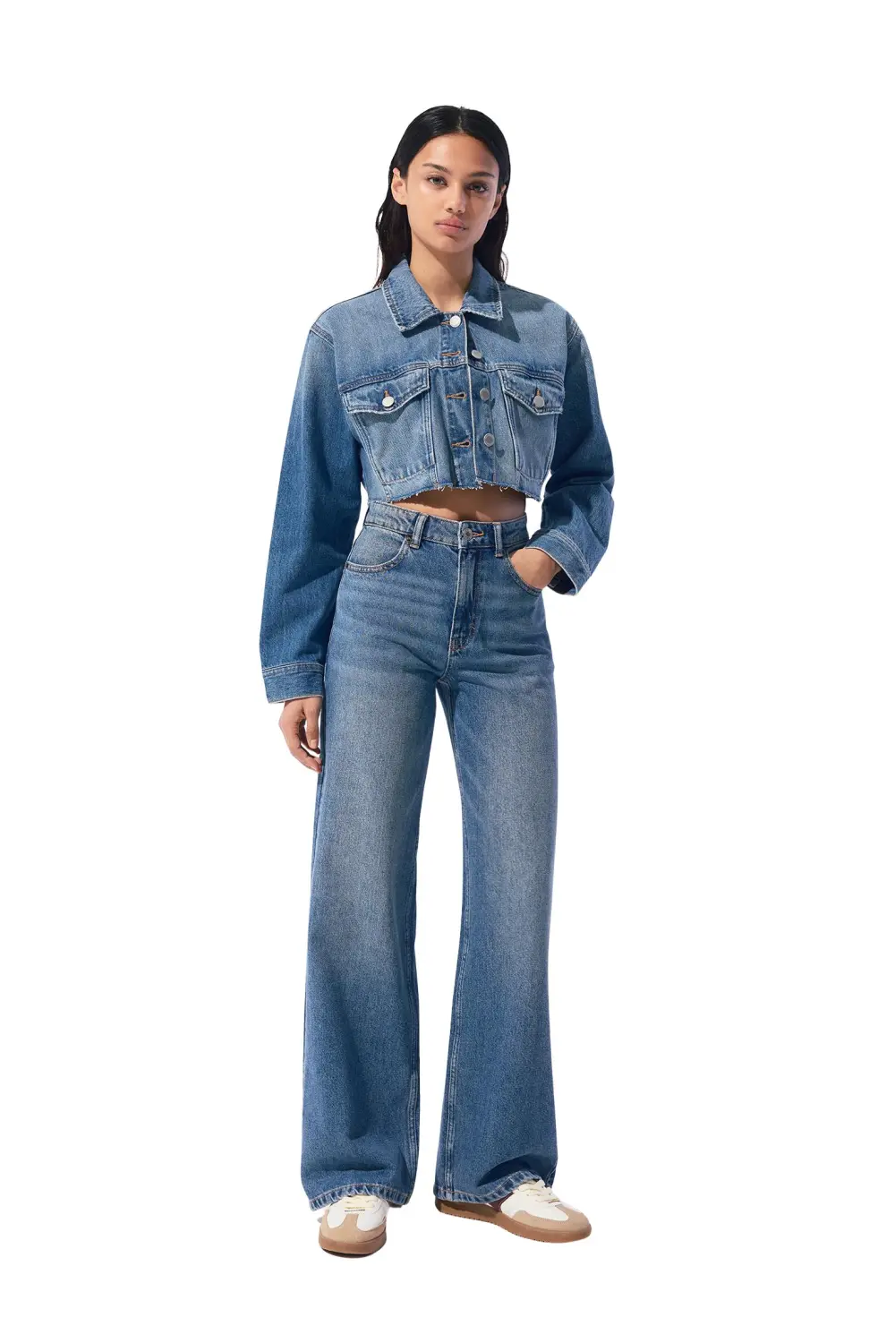 Jeans wide leg tiro alto