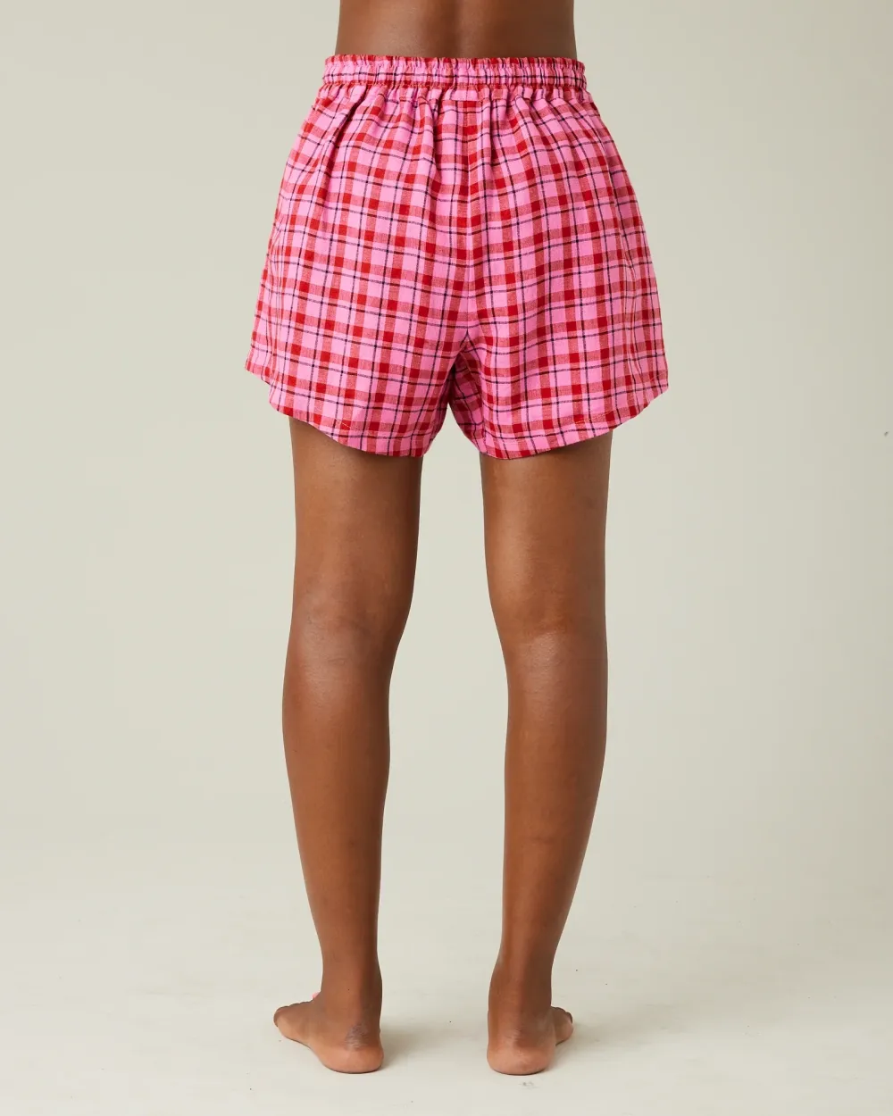 BED SHORTS PINK & RED CHECK LINEN